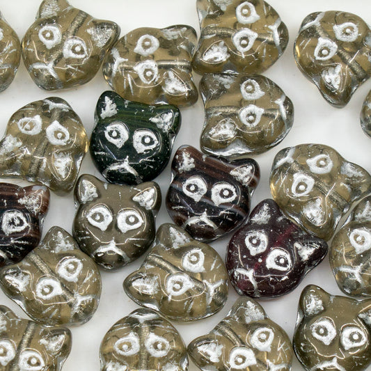 OUTLET 10 grams Cat Muzzle Beads, 13 x 13 mm, Gray Silver Lined (40010-54301), Glass, Czech Republic