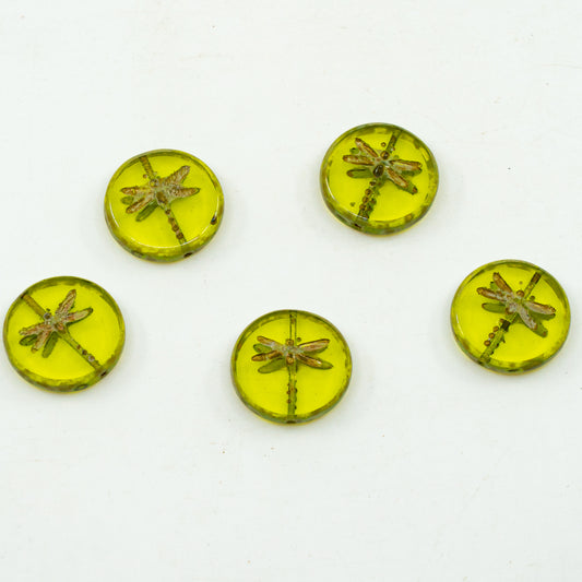 OUTLET 10 grams Table Cut Dragonfly Beads, 17 x 17 mm, Green Travertin (GREEN-86800), Glass, Czech Republic