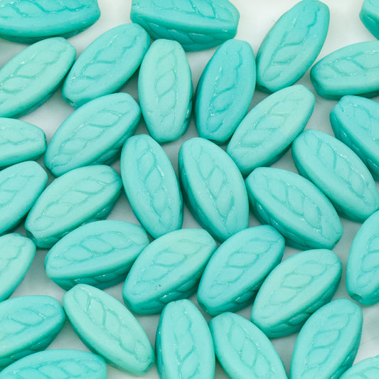 OUTLET 10 grams Pressed Beads, 15 x 8 mm, Turquoise Matte (63130-84100), Glass, Czech Republic