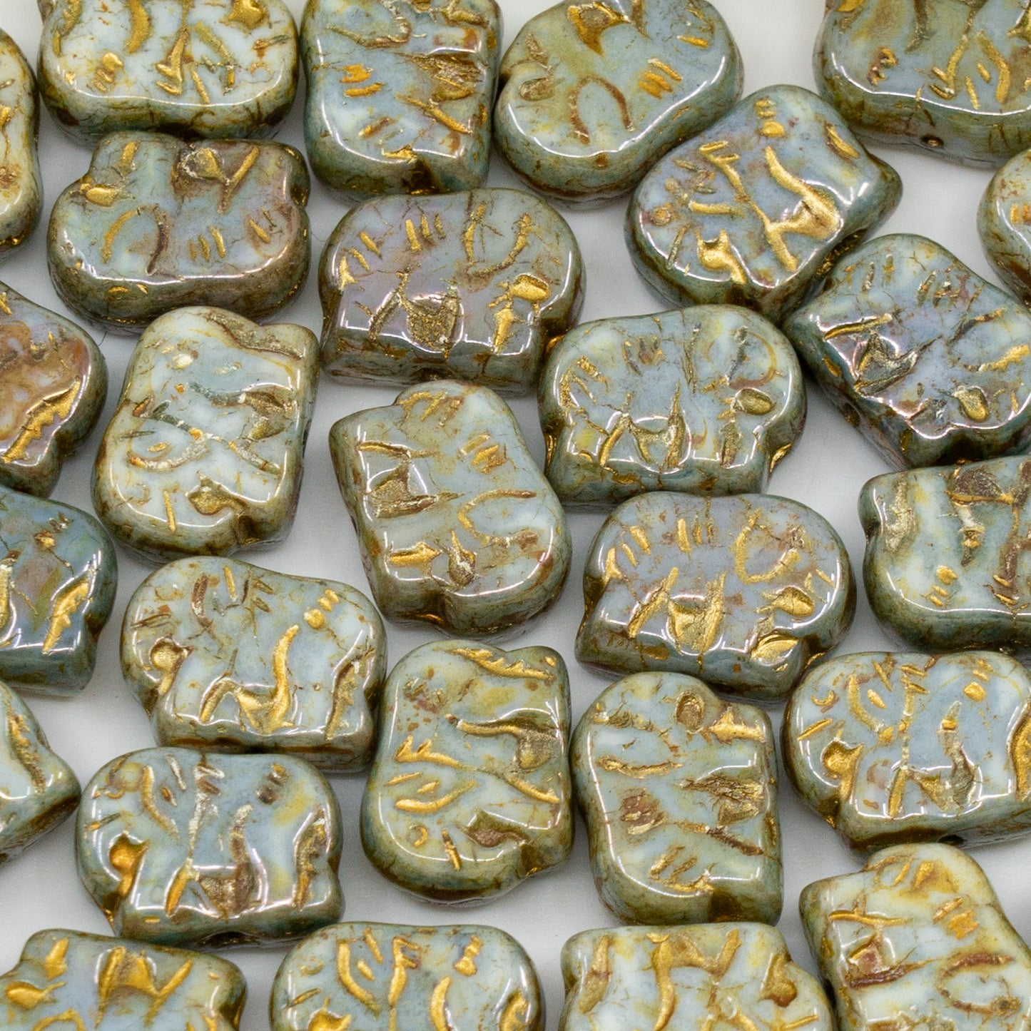 OUTLET 250g/50g Small Elephant Beads, 9 x 12 mm, White Stain With Luster Blue Gold Lined (02010-65431-54302), Glass, Czech Republic