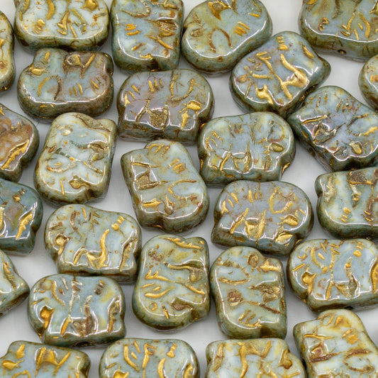 OUTLET 250g/50g Small Elephant Beads, 9 x 12 mm, White Stain With Luster Blue Gold Lined (02010-65431-54302), Glass, Czech Republic