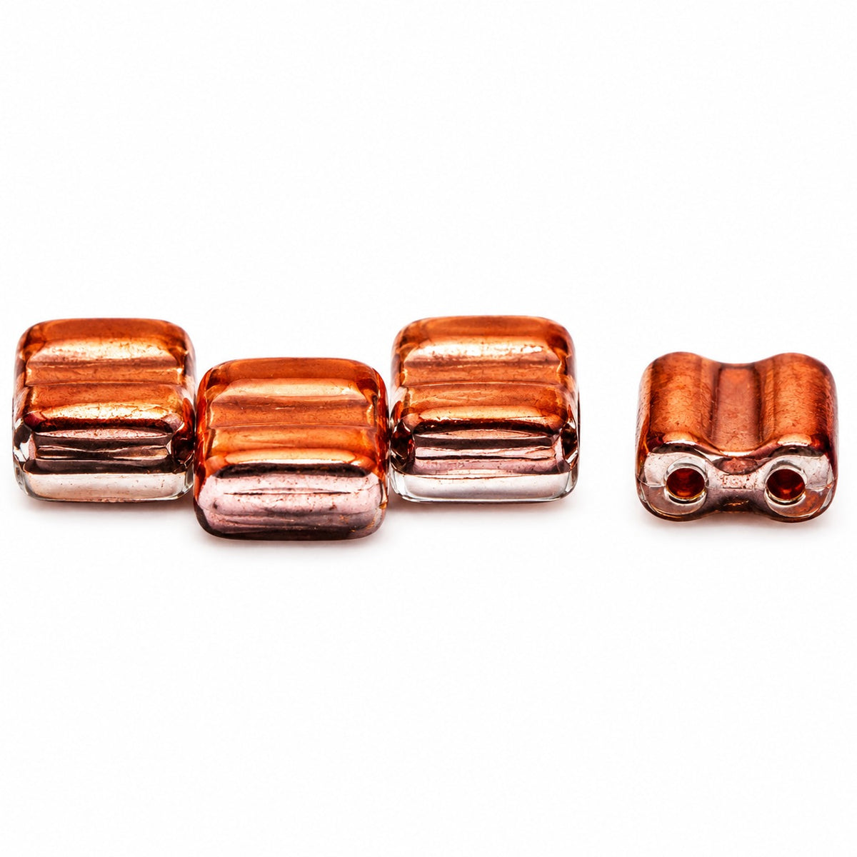 Silky 2-Hole Square Beads, T0110 Rose Gold Capri (t0110-27101), Glass, Czech Republic