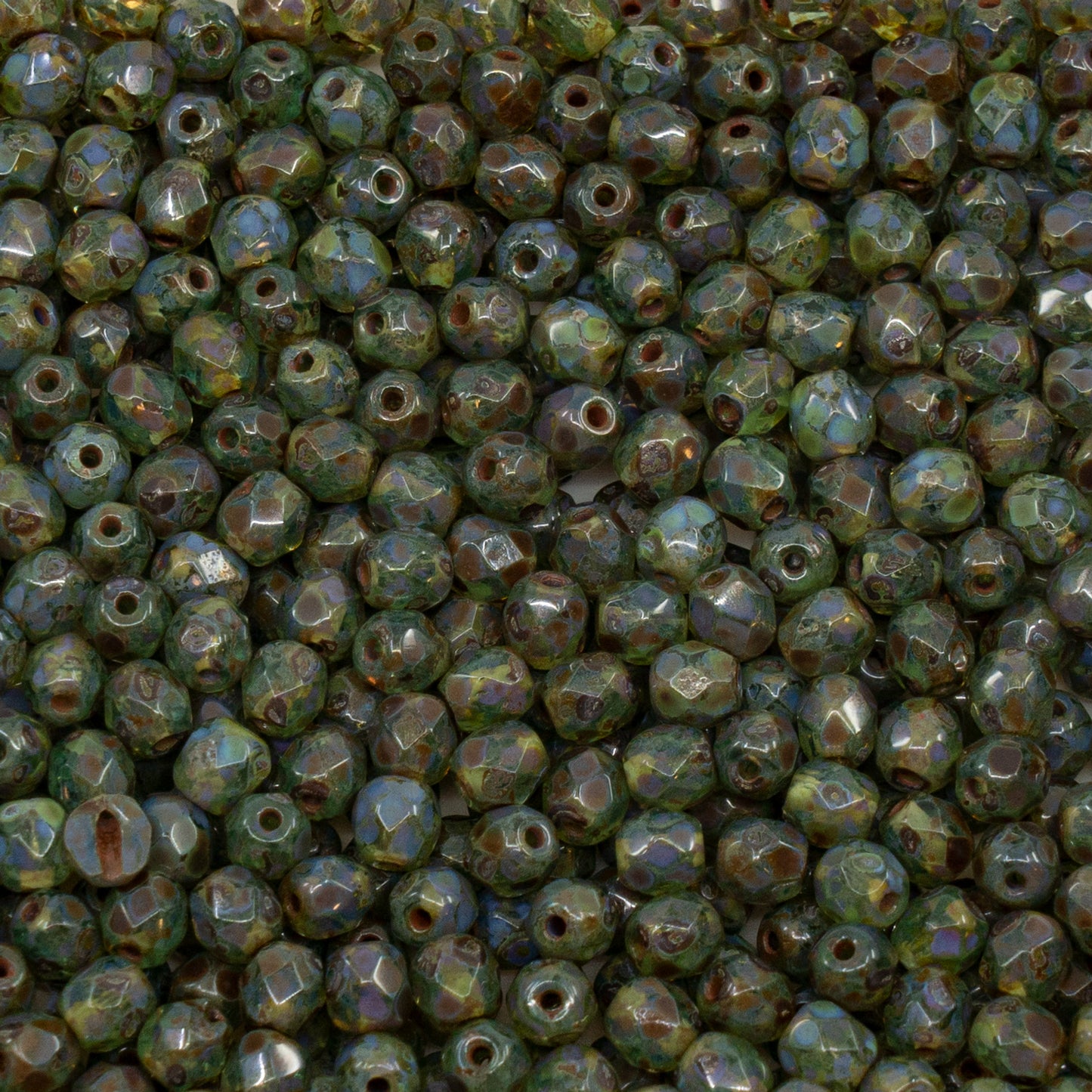 OUTLET 50克多面圆形火抛光珠，透明水蓝色洞石（60110-86800），玻璃，捷克共和国