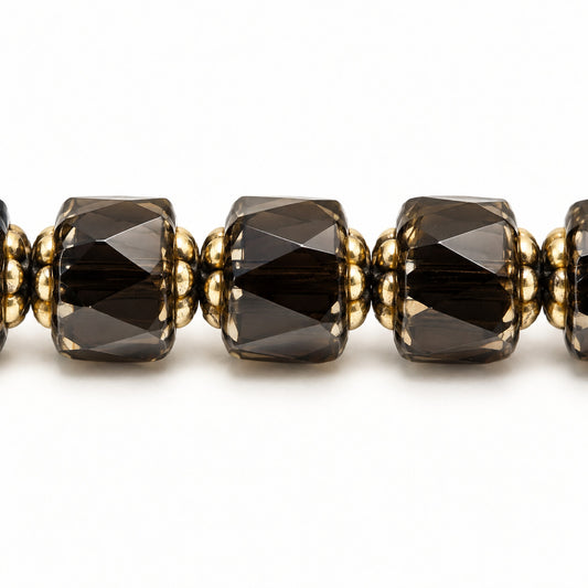 Cathedral Faceted Fire Polished Beads Special Cut, Black Gold Lined (23980-54202), Glass, Czech Republic