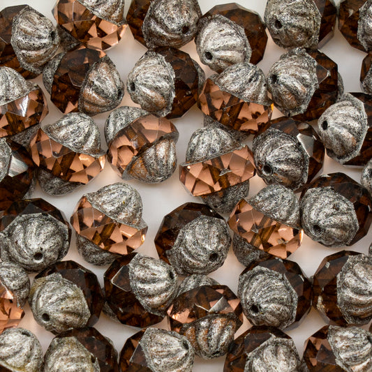 アウトレット 10グラム ファセットスペシャルカットビーズ、11 x 10 mm、透明ピンクアンティークシルバーパティーナ（70110-81002）、ガラス、チェコ共和国