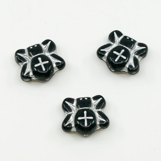 アウトレット 10グラム スパイダービーズ、20 x 20 mm、ブラックシルバーライン（23980-54201）、ガラス、チェコ共和国