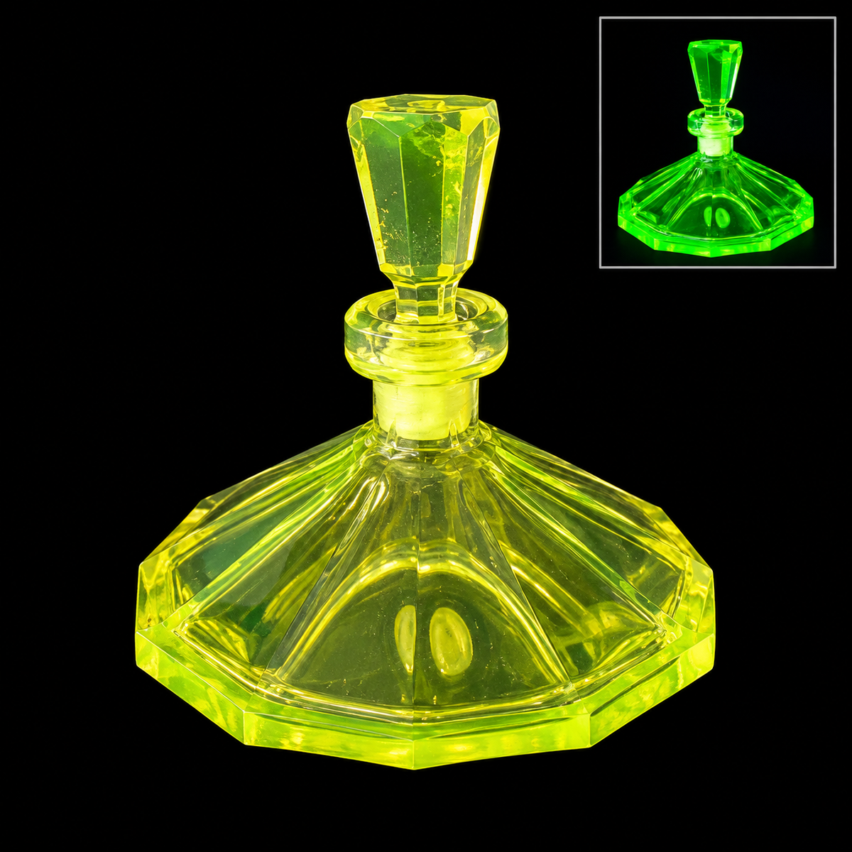 Uranium Vintage Bohemia Glass Perfume Bottle, Czech Republic, OUTLET
