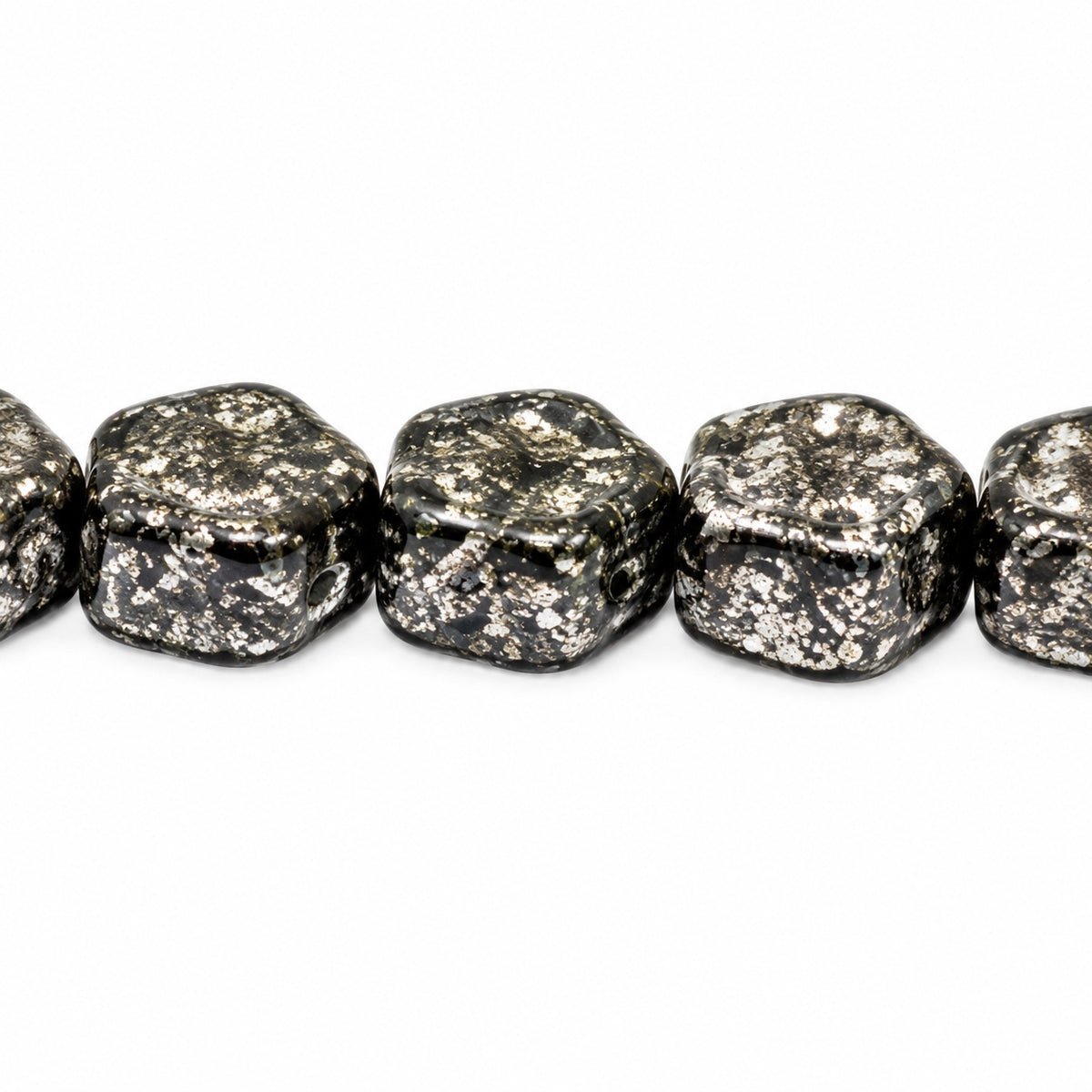 Sunset Flower Beads, Black Terracotta Silver (23980-15481), Glass, Czech Republic