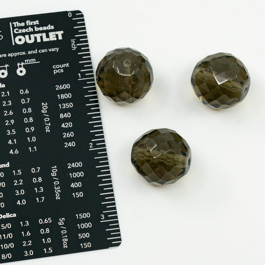 OUTLET 10 grams Faceted Round Fire Polished Beads, Gray (40010), Glass, Czech Republic