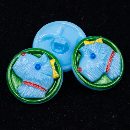 OUTLET 1 pcs Handmeade Buttons, s10 x 22 mm, Green Dog Blue (reen-dog-blue), Glass, Czech Republic