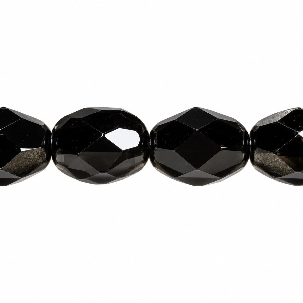 Oval Faceted Beads, Black (23980), Glass, Czech Republic