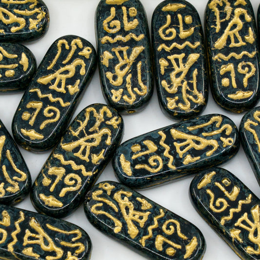 OUTLET 50 grams Egypt Rectangle Beads, 25 x 10 mm, Black Travertin Gold Lined (23980-86800-54302), Glass, Czech Republic