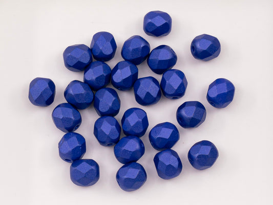 Facted Fire Polish Round Beads Pastel Blue Purple (25528), Glass, Czech Republic