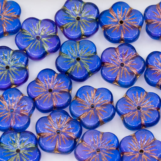 OUTLET 250g/50g Apple Flower Beads, 14 x 14 mm, Crystal Gold Lined Blue Violet (00030-54302-48002), Glass, Czech Republic