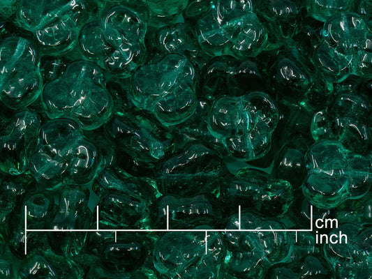 OUTLET 10 grams 3-petal flower beads, 9 x 9 mm, Transparent Green Emerald (50720), Glass, Czech Republic