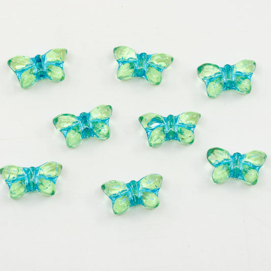 OUTLET 10 grams Simple Butterfly Pressed Glass Beads, 20 x 12 mm, Transparent Green Blue Lined (50500-54323), Glass, Czech Republic