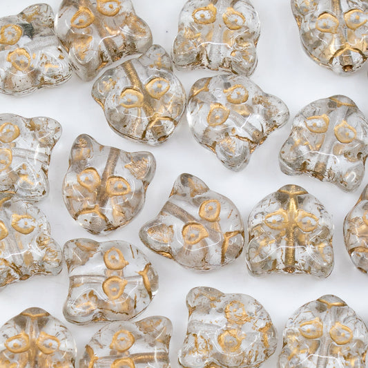 OUTLET 10 grams Cat Muzzle Beads, 13 x 13 mm, Crystal Gold Lined (00030-54302), Glass, Czech Republic