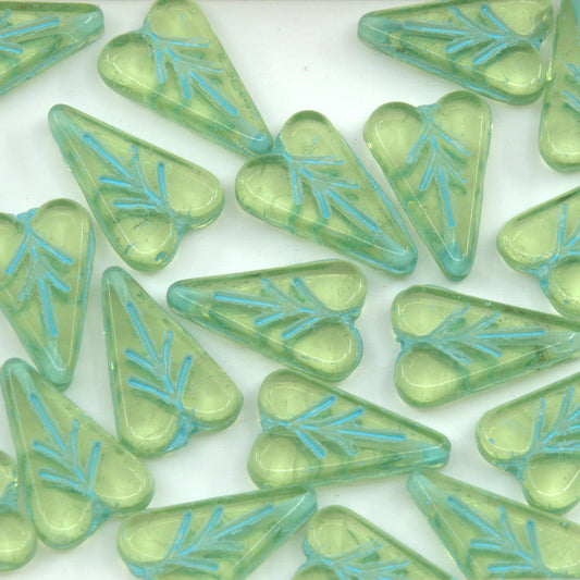 OUTLET 250g/50g Heart Leaf Bead, 16 x 11 mm, Transparent Green Light Blue Lined (50400-54308), Glass, Czech Republic