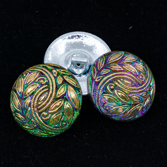 OUTLET 1 pcs Czech Glass Handmade Button, s12 x 27 mm, Leaves Vitrail Green Gold (leaves-vitgreen-gold), Glass, Czech Republic
