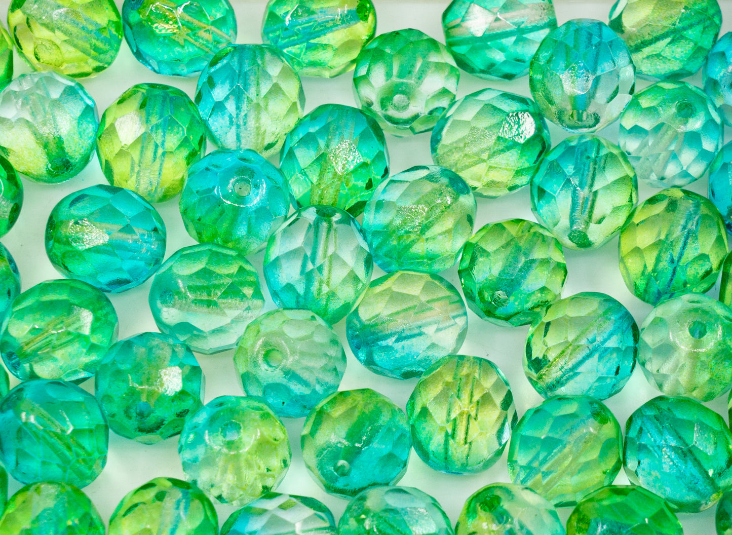 OUTLET 250g Faceted Fire Polished Round Beads, 4,6,8,10 mm, Crystal  green, Glass, Czech Republic