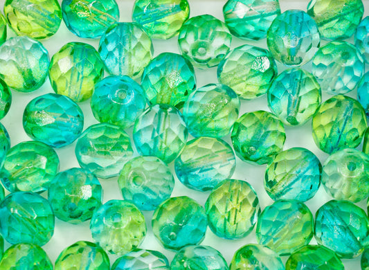 OUTLET 250g Faceted Fire Polished Round Beads, 4,6,8,10 mm, Crystal  green, Glass, Czech Republic