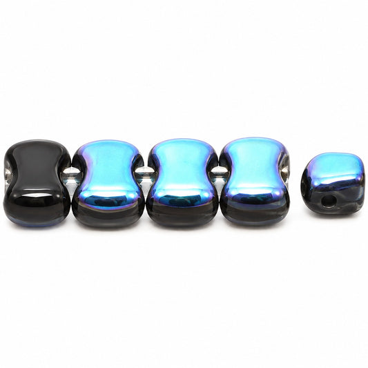 2-Hole Pressed Beads, Black Ab (23980-28701), Glass, Czech Republic