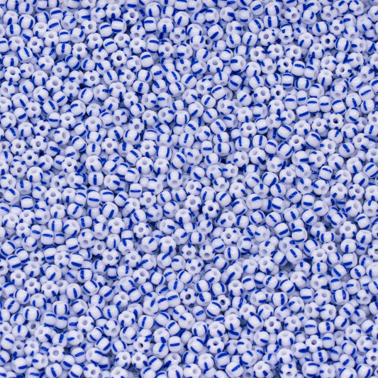 OUTLET 10 grams Preciosa Ornela Seed Beads, Round Hole, Loose, 10/0, blue stripes on chalkwhite (03330), Glass, Czech Republic