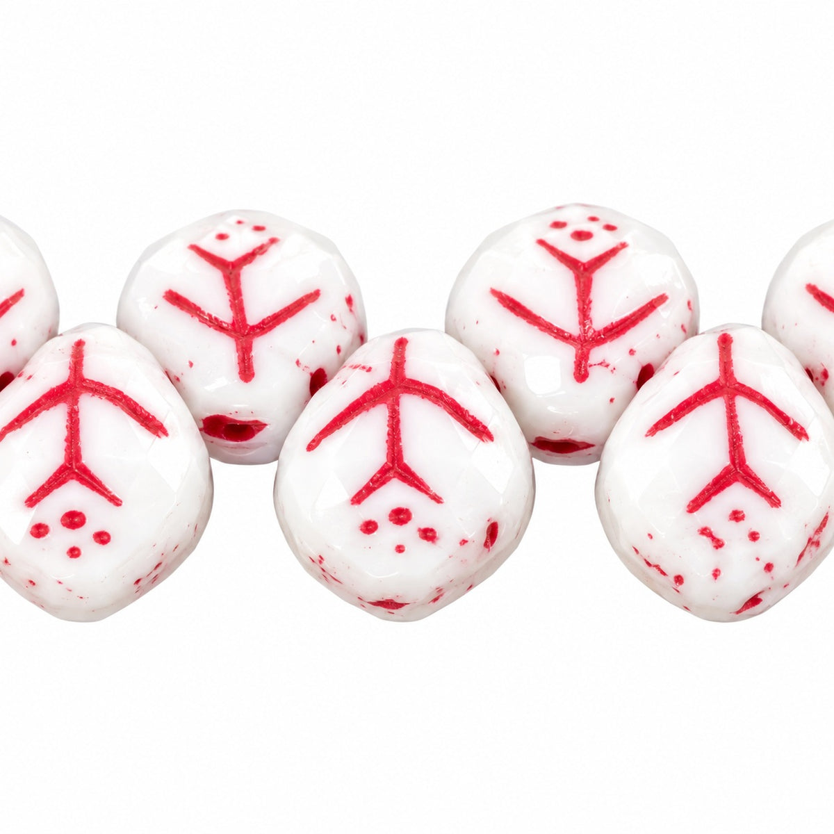 Small Leaf Pressed Beads, Chalk White Red Lined (03000-46490), Glass, Czech Republic