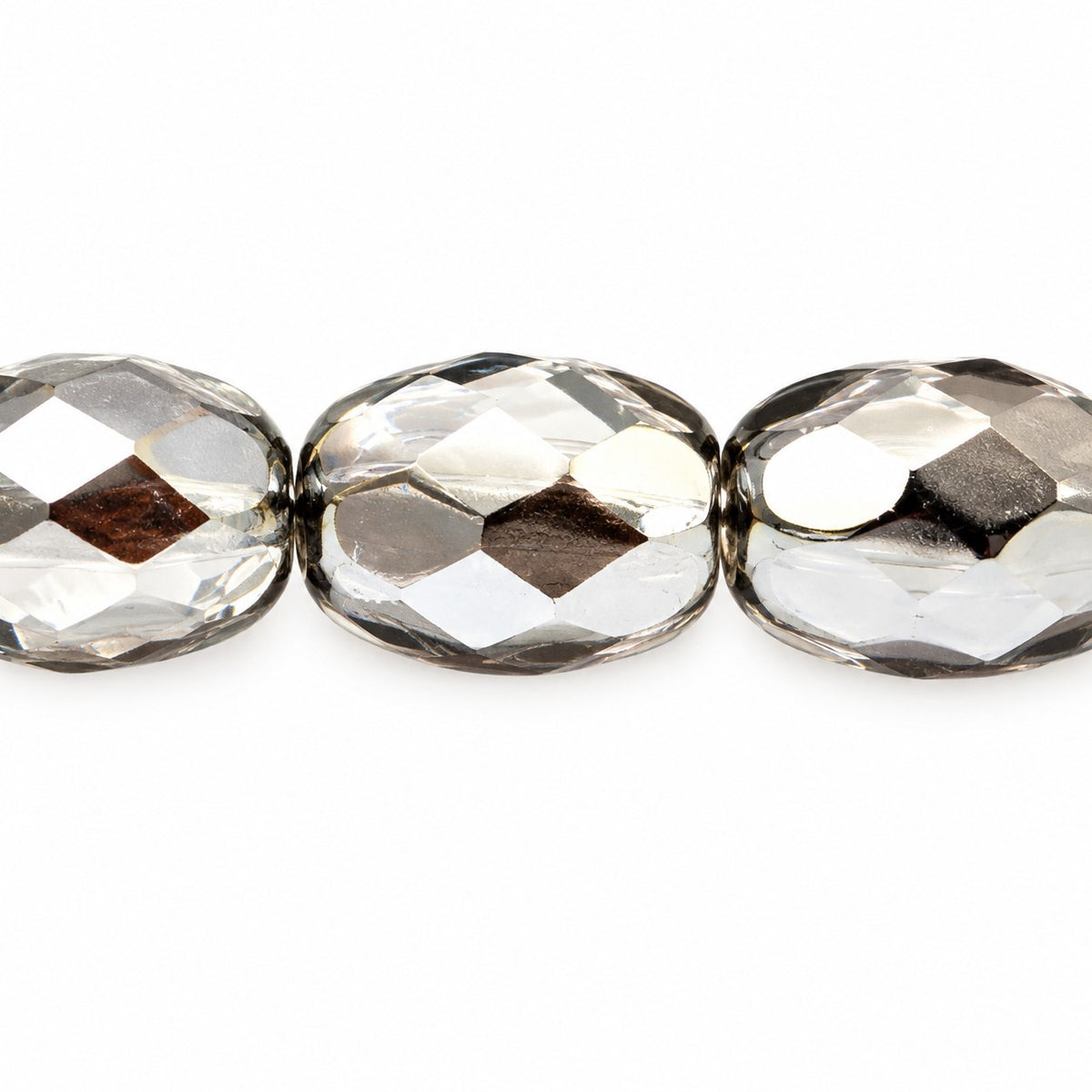 Oval Faceted Beads, Crystal Chrom (00030-27401), Glass, Czech Republic