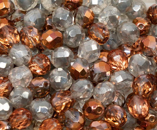 OUTLET 10 grams Faceted Round Fire Polished Beads, 8 x 8 mm, Mixed Colors Copper Gray (mix-copper-gray), Glass, Czech Republic