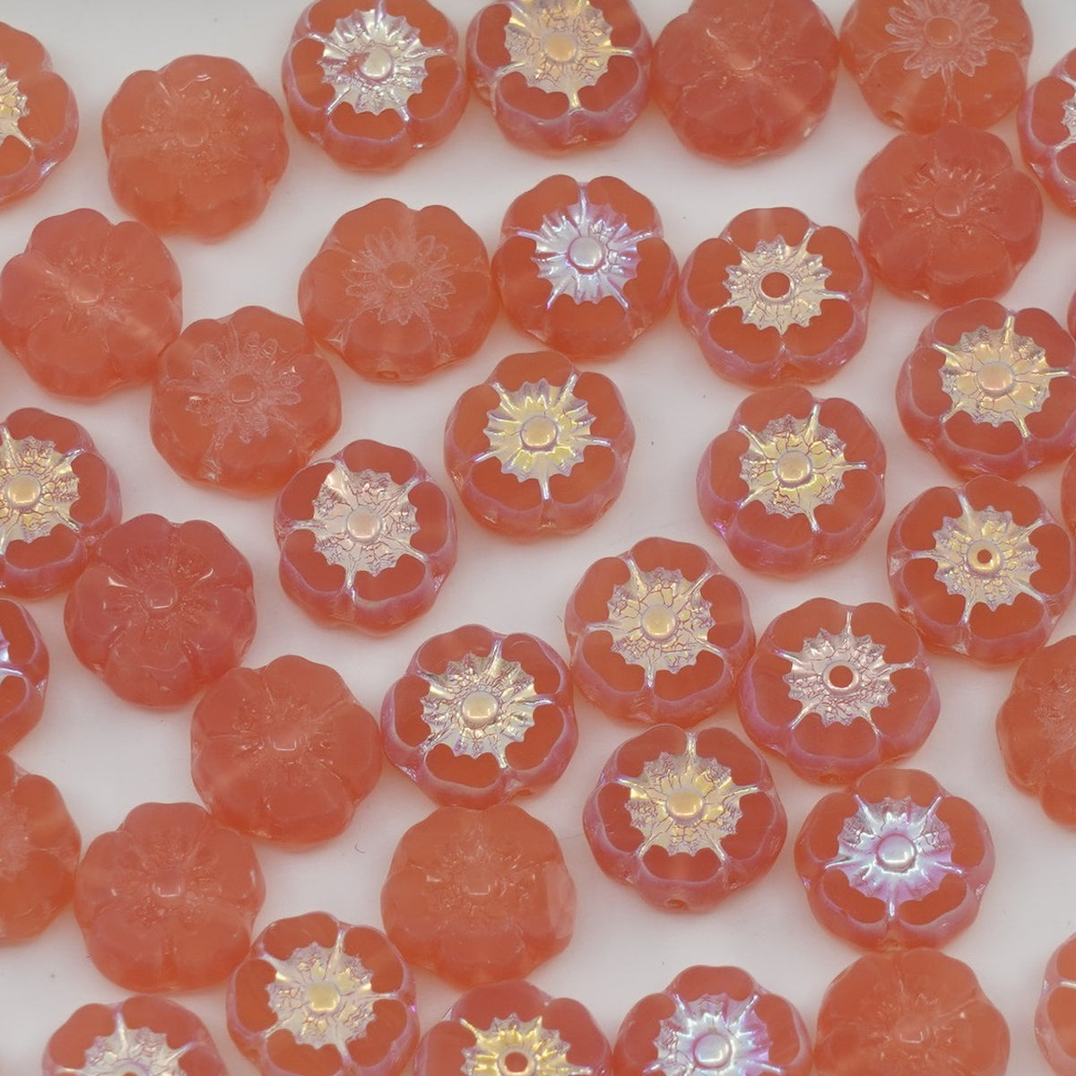 OUTLET 250g/50g Table Cut Hawaii Flower Beads, 8 x 8 mm, Opal Pink Ab (71010-28701), Glass, Czech Republic