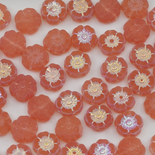 OUTLET 250g/50g Table Cut Hawaii Flower Beads, 8 x 8 mm, Opal Pink Ab (71010-28701), Glass, Czech Republic