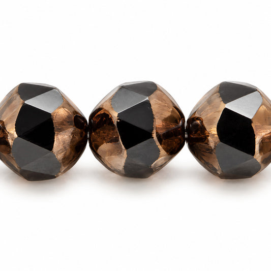 Special Cut Faceted Fire Polished Beads. Smashed, Black Bronze (23980-14415), Glass, Czech Republic