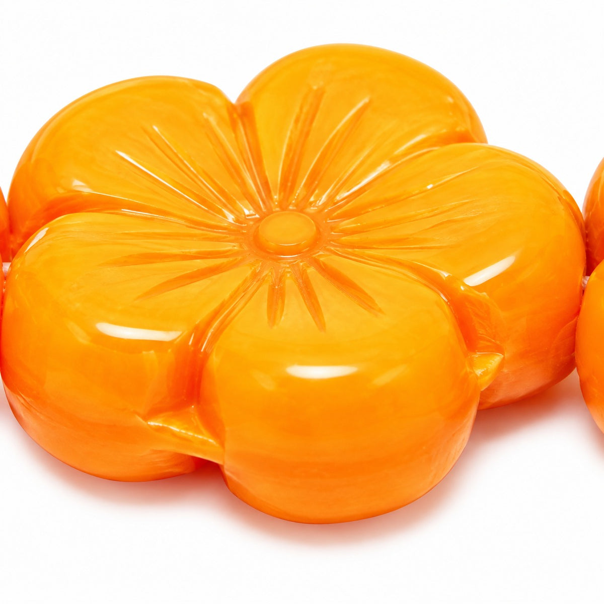 Pressed Hibiskus Flower Beads, Opaque Orange (93120), Glass, Czech Republic