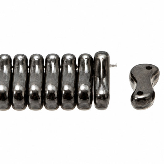 2-Hole Pressed Beads, Black (23980), Glass, Czech Republic