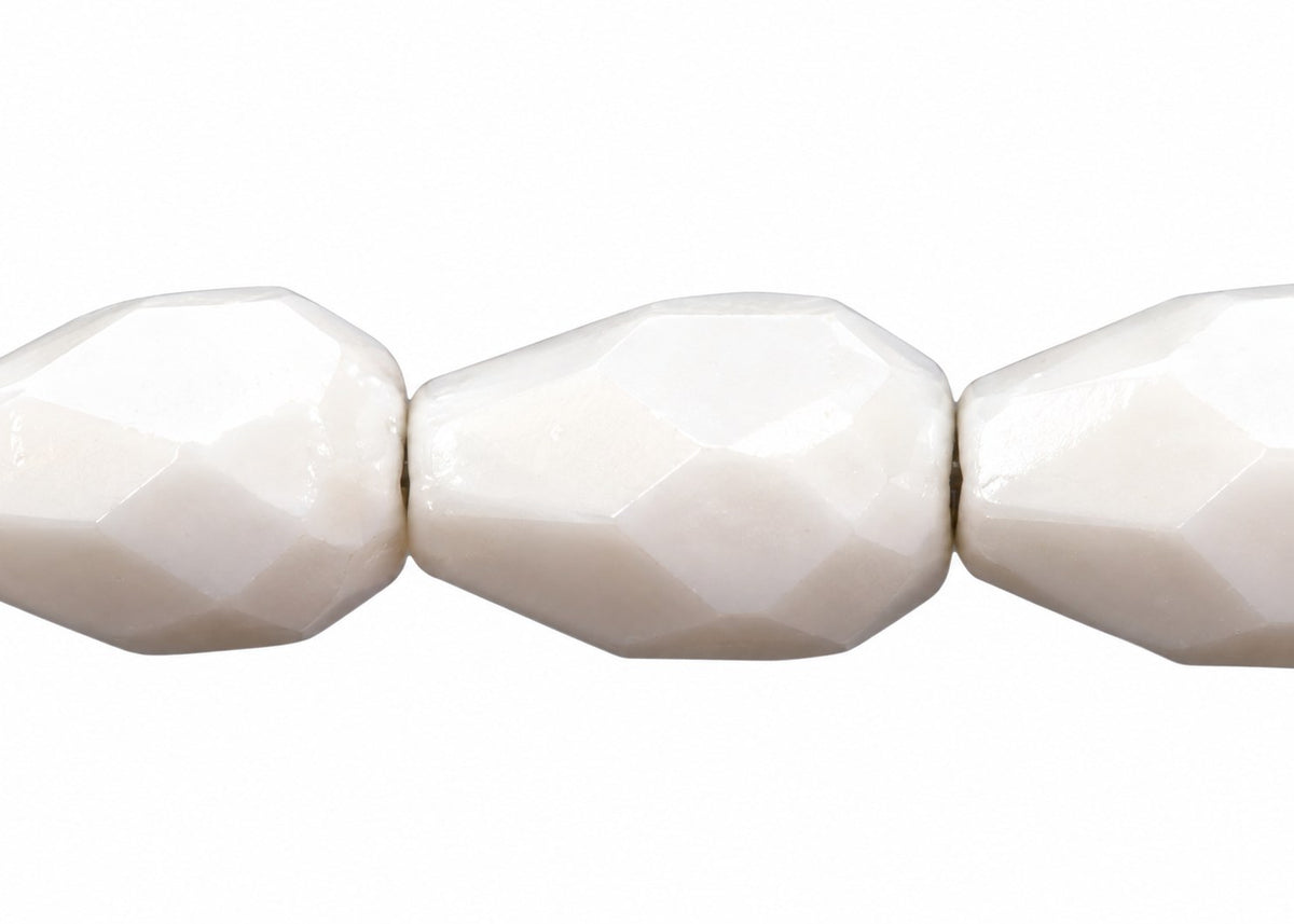 Faceted Fire Polished Beads Special Cut, Chalk White (03000), Glass, Czech Republic
