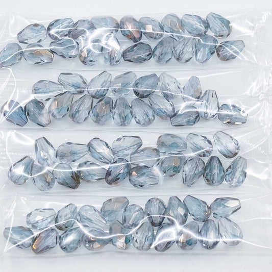 OUTLET 10 grams Pear Teardrop Beads Faceted Fire Polished, 10 x 7 mm, Crystal Blue Shade (00030-blue-shade), Glass, Czech Republic