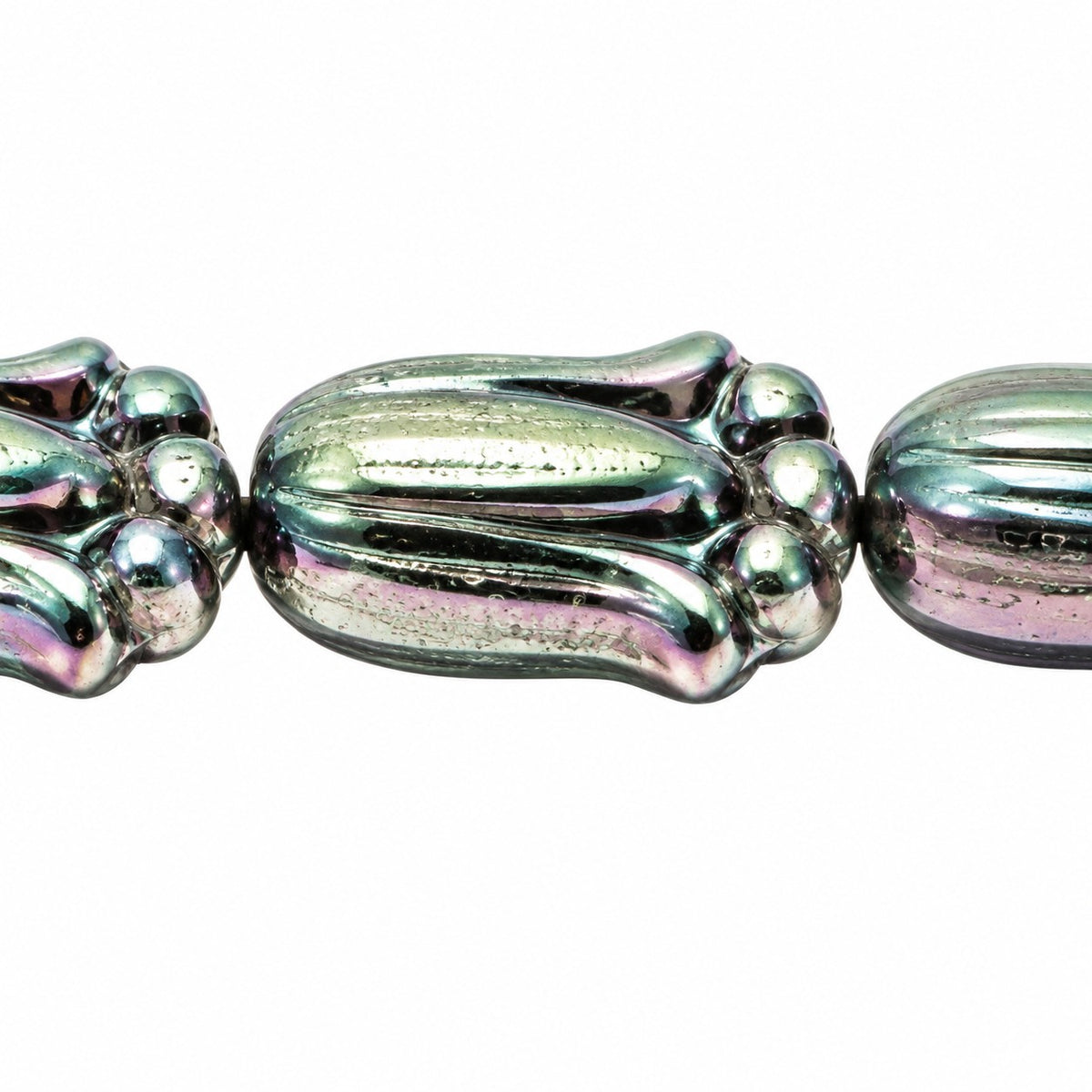 Tulip Flower Beads, Black 22500 (23980-22500), Glass, Czech Republic