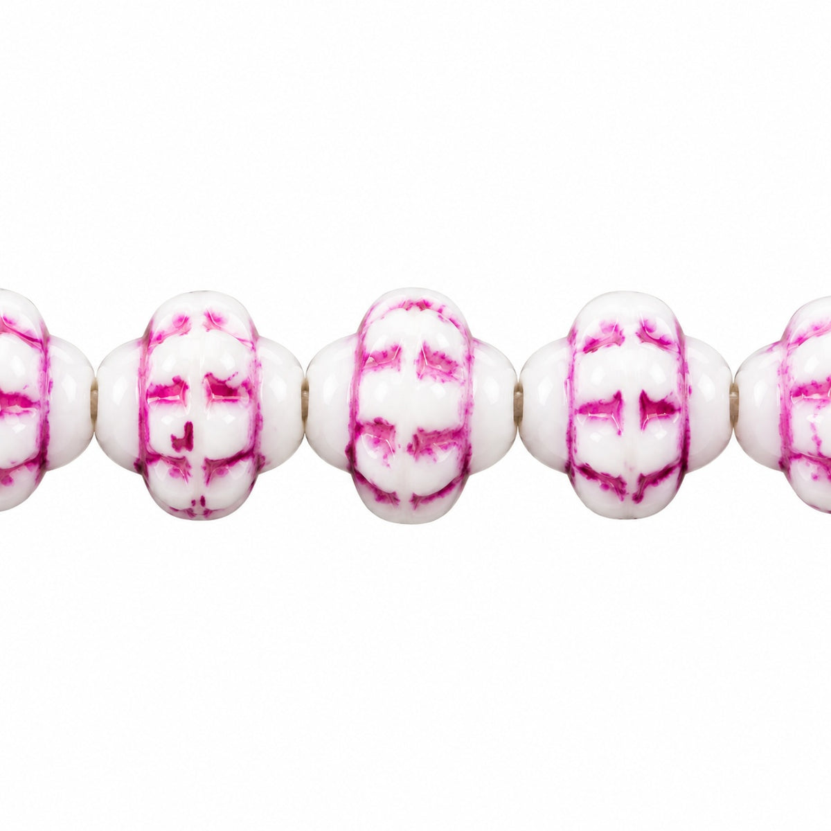 Spinner Beads, Chalk White Pink Lined (03000-54321), Glass, Czech Republic