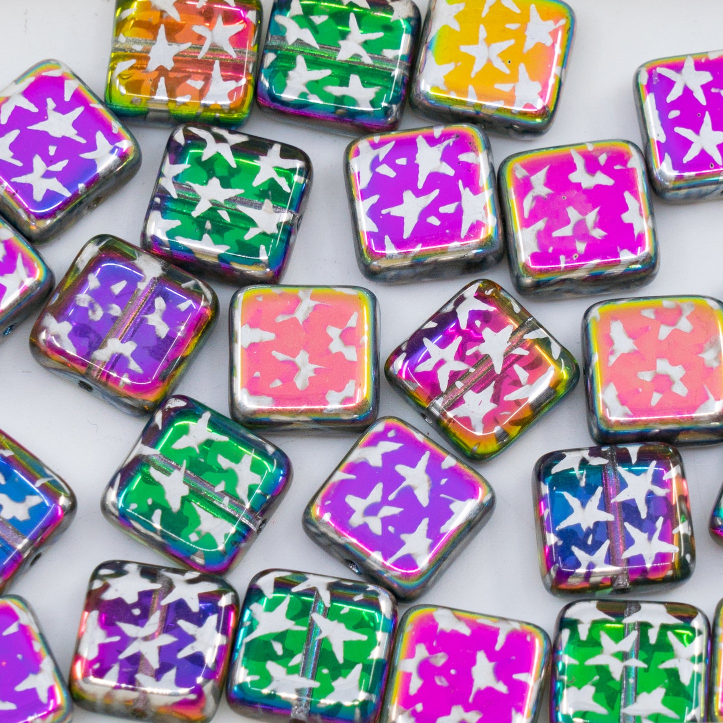 OUTLET 250g/50g Square Beads, 10 x 10 mm, Batika Mixed Colors 230 (BATIKA-MIX-230), Glass, Czech Republic