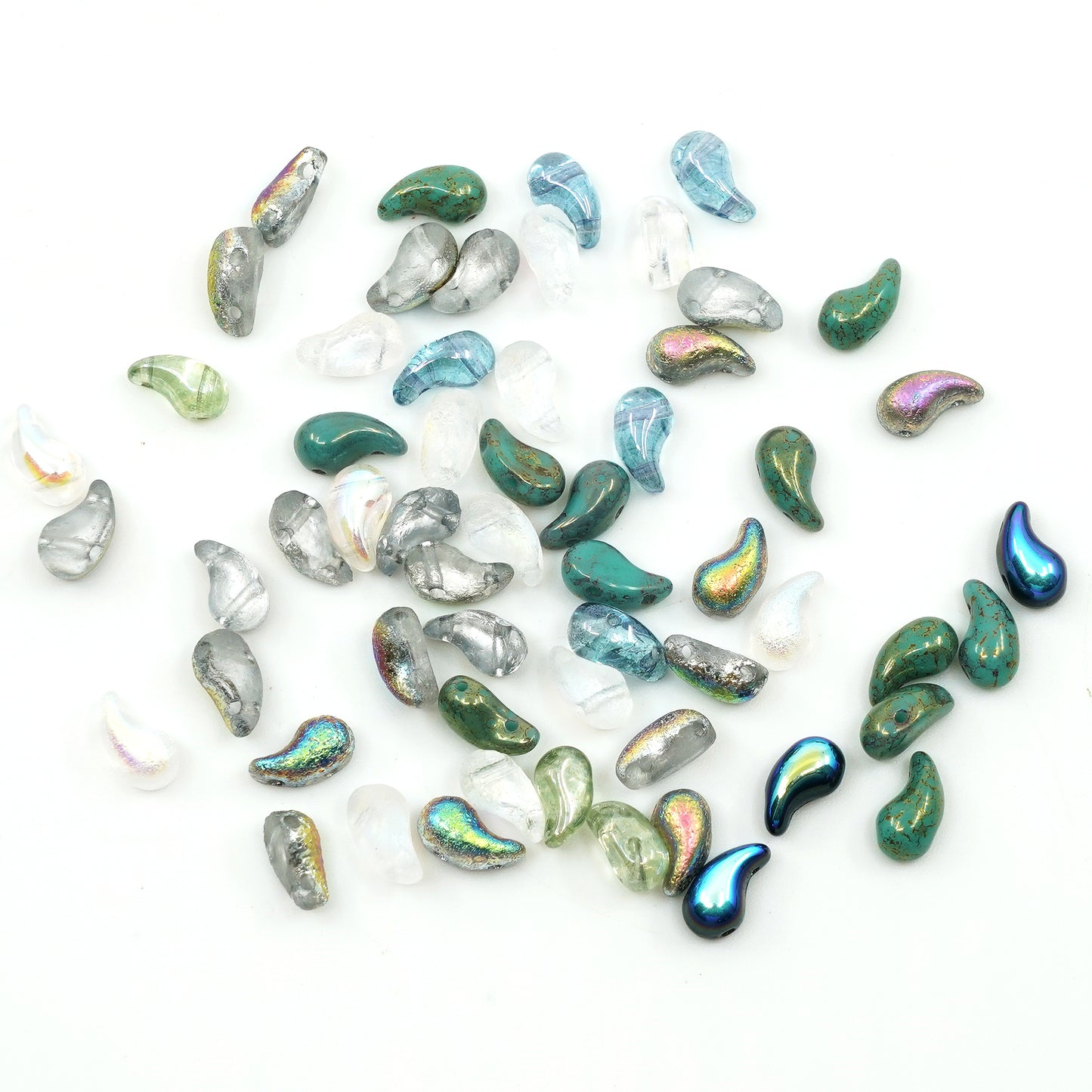 OUTLET 10 grams ZoliDuo 2-hole Pressed Beads, Mixed Colors Gray (mix-gray), Glass, Czech Republic