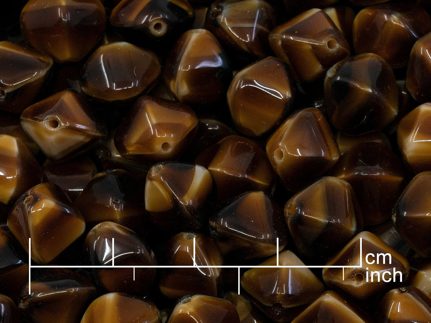 OUTLET 250g Pressed Beads, 11 x 11 mm, Lined Green Brown (111-30369-11x11-16127), Glass, Czech Republic