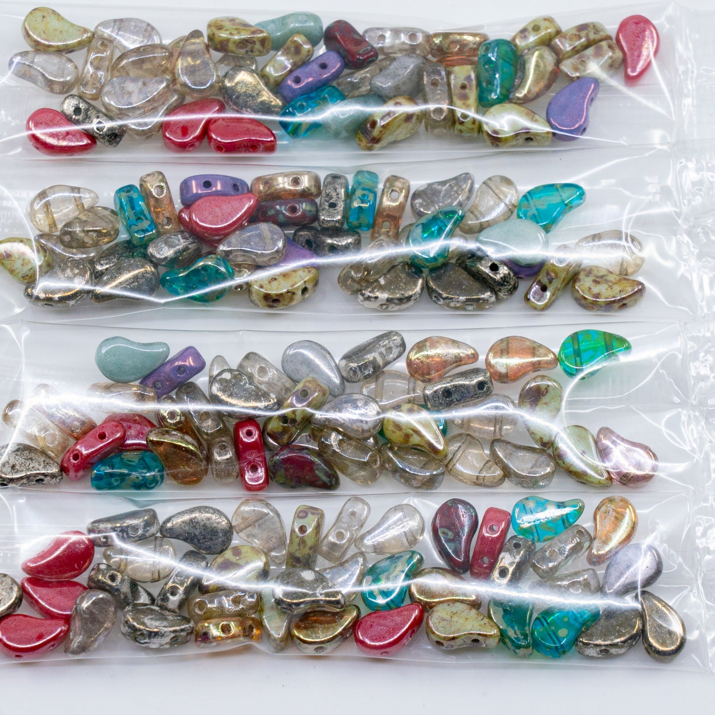 OUTLET 10 grams Paisley 2-Hole Comma Beads, 8 x 5 mm, Mixed Colors 001Lu (mix-001lu), Glass, Czech Republic