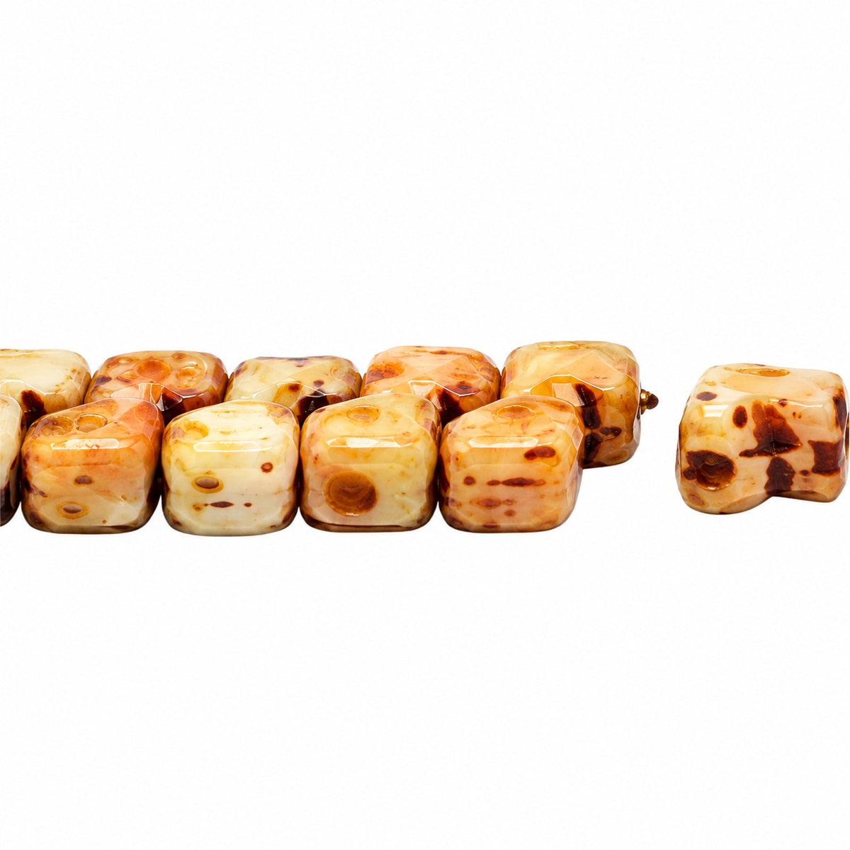 2-Hole Pressed Beads, Chalk White Travertin (03000-86800), Glass, Czech Republic