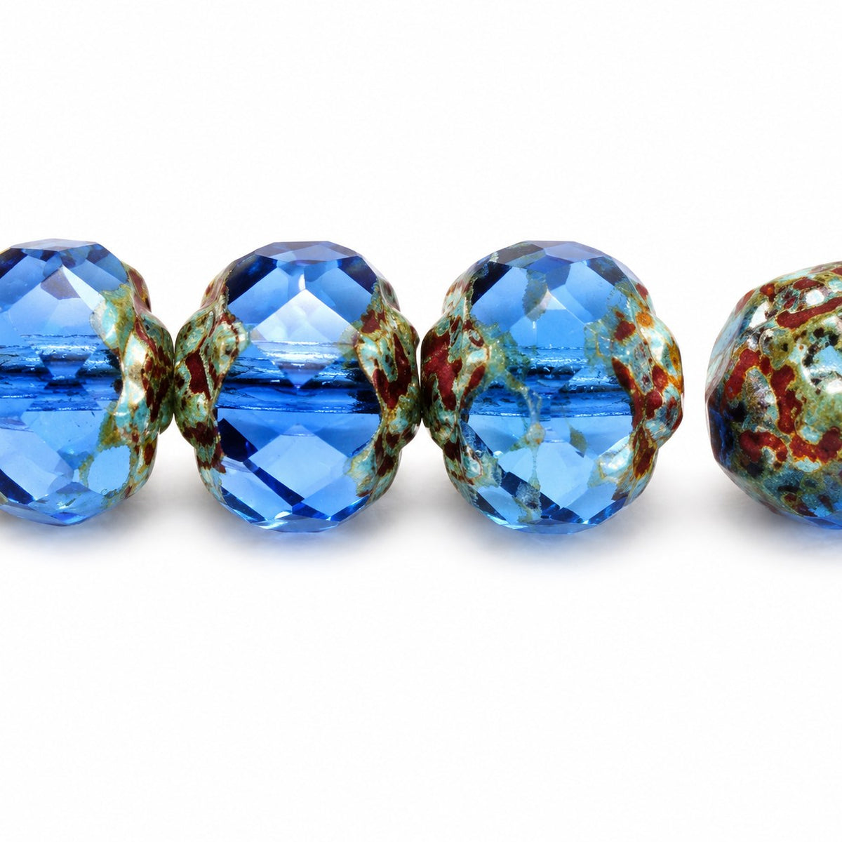 Faceted Fire Polished Beads Special Cut, Cobalt Picasso (30050-43400), Glass, Czech Republic