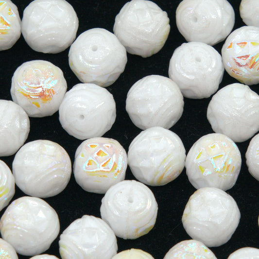 OUTLET 250g/50g Ornamental Ball Round Beads, 9 x 9 mm, White Ab (02010-28701), Glass, Czech Republic