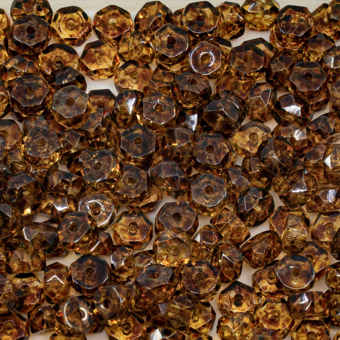 OUTLET 250g Faceted Rondelle Fire Polished Beads, 3 x 6 mm, Crystal Travertin (00030-81800), Glass, Czech Republic