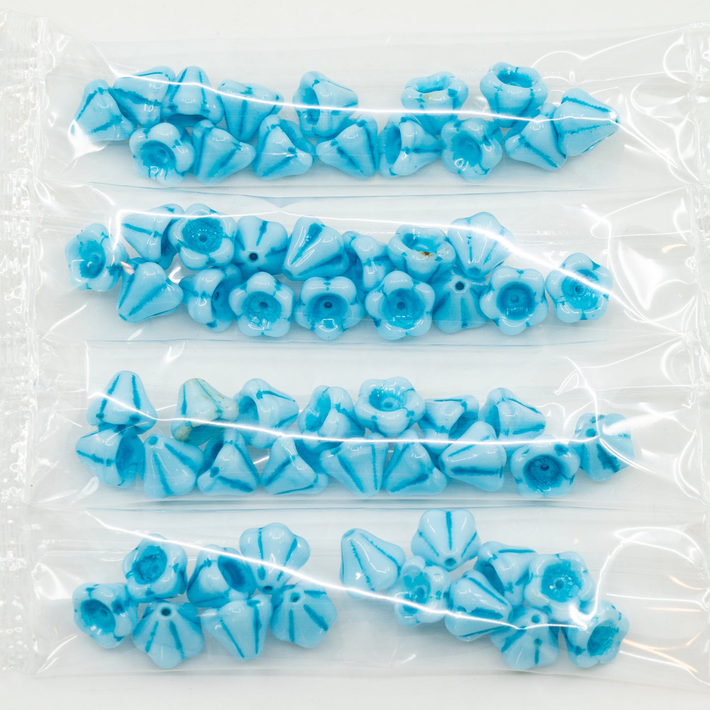 アウトレット 10グラム ベルフラワービーズ、11 x 13 mm、ブルードリステックスブルーライン（63010-D0Z11）、ガラス、チェコ共和国