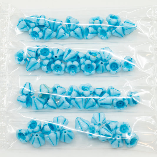 アウトレット 10グラム ベルフラワービーズ、11 x 13 mm、ブルードリステックスブルーライン（63010-D0Z11）、ガラス、チェコ共和国