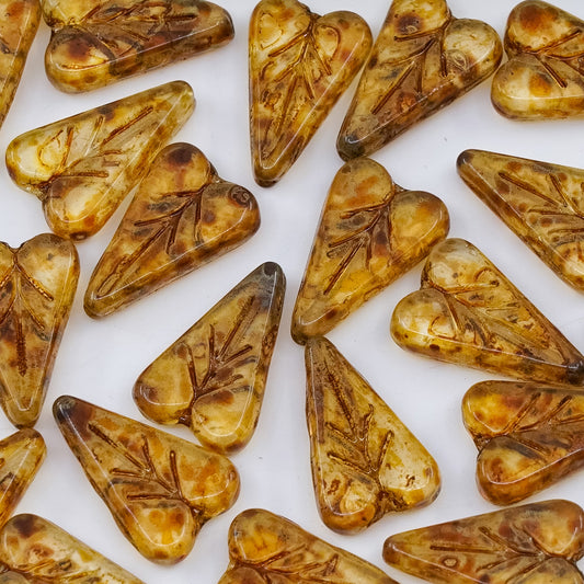 OUTLET 250g/50g Heart Leaf Bead, 16 x 11 mm, Crystal Travertin (00030-86800), Glass, Czech Republic